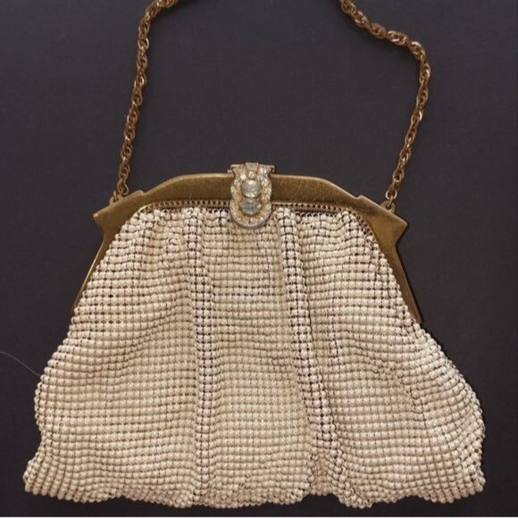 Whiting & Davis 1940s Ivory Rhinestone Vintage Bag - Picture 1 of 7
